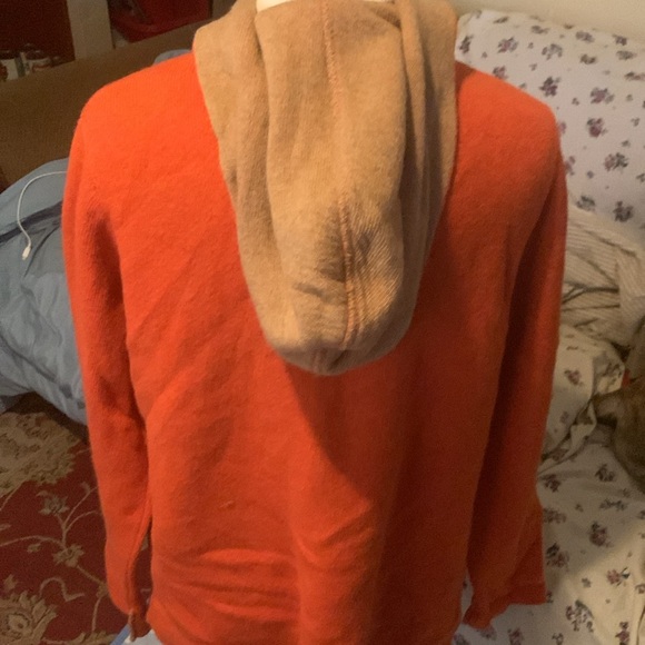 A. Ida for Anthropologie Italian Wool Blend Orange Tan Hooded Cardigan Sweater - Picture 7 of 7